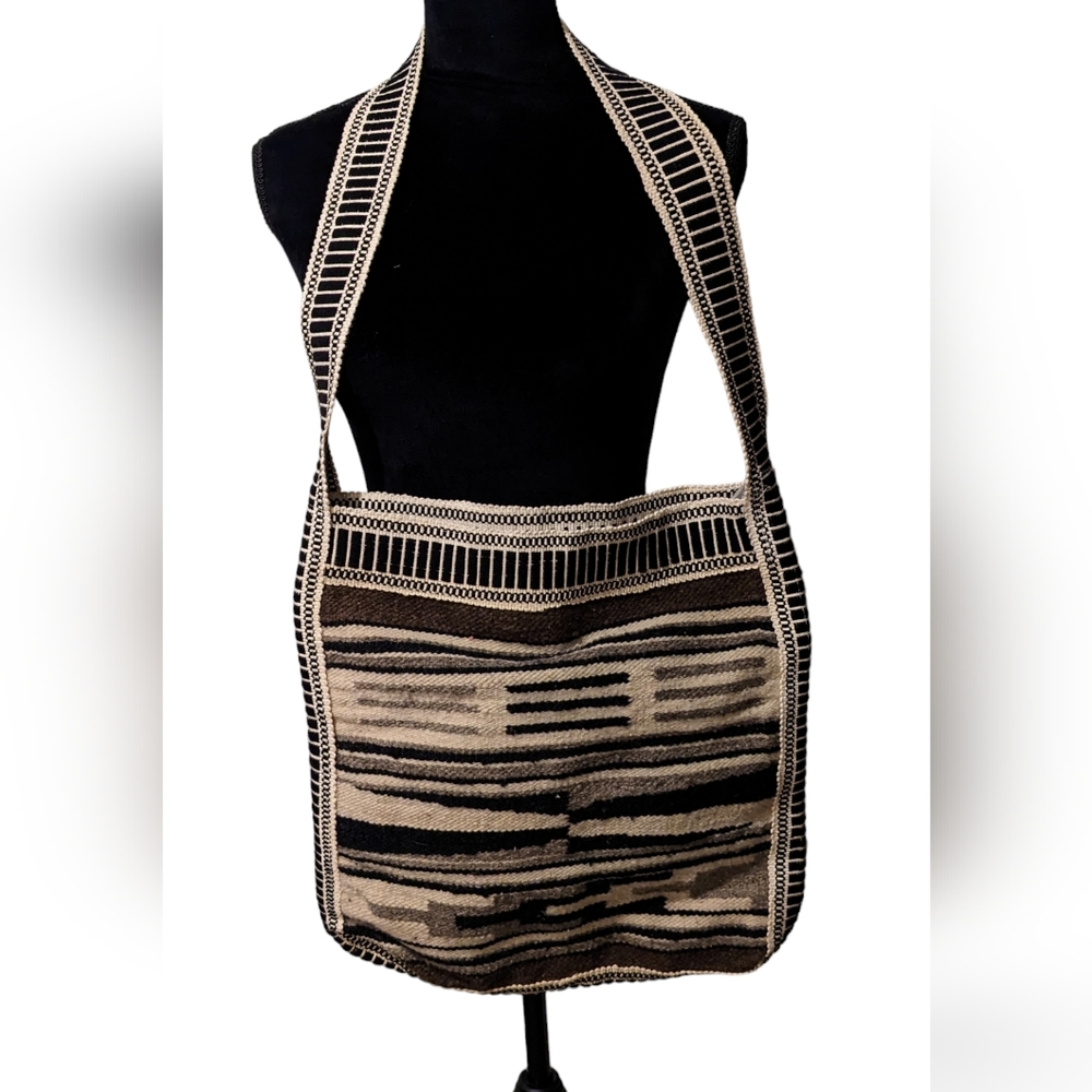 David Hyatt Handcrafted Wool Large Earth Tone Shoulder Bag Tote Unisex NWOT